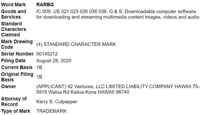 rarbg trademark